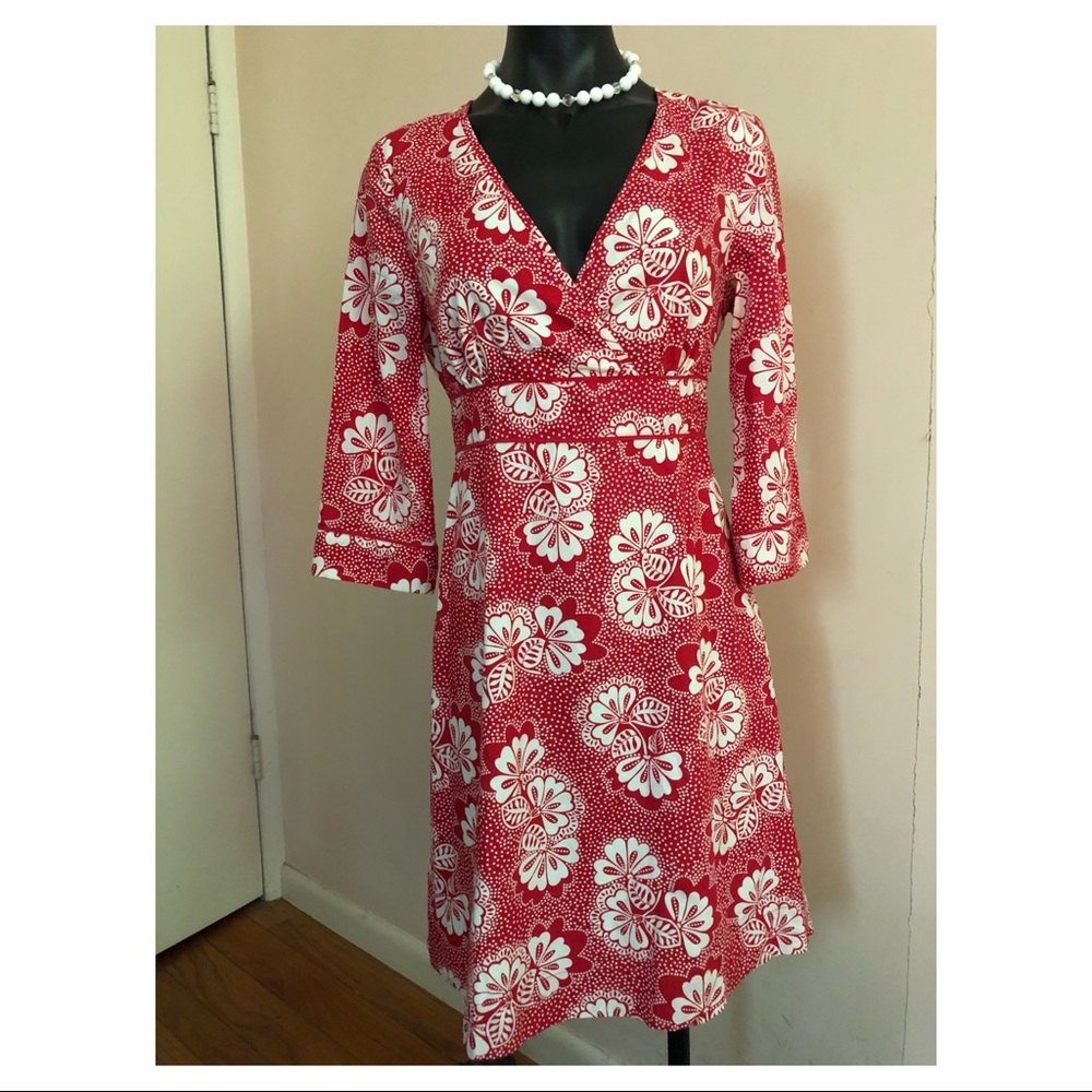 BODEN Red White Floral 3 Season Tie-back Dress S M